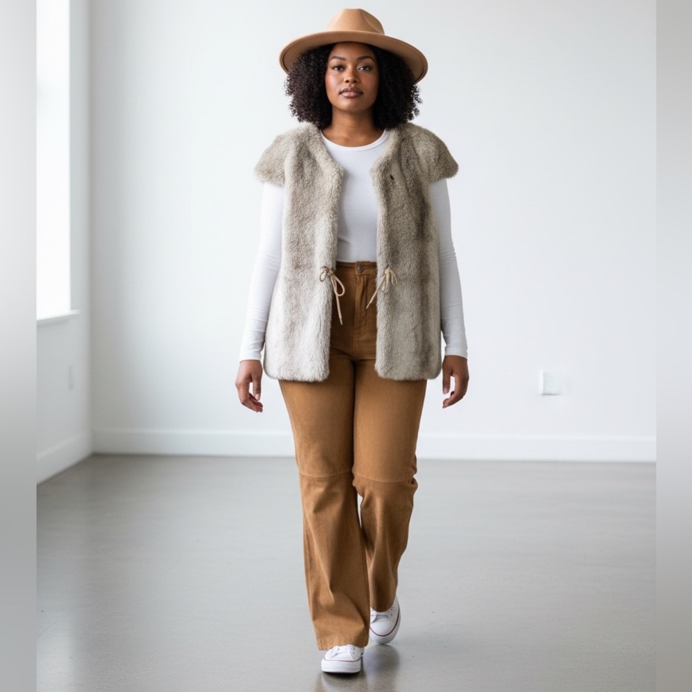 Cheyenne by Hillmoor Vintage 60s-70s Luxurious Tan Grey Faux Fur Vest Women’s 1X
